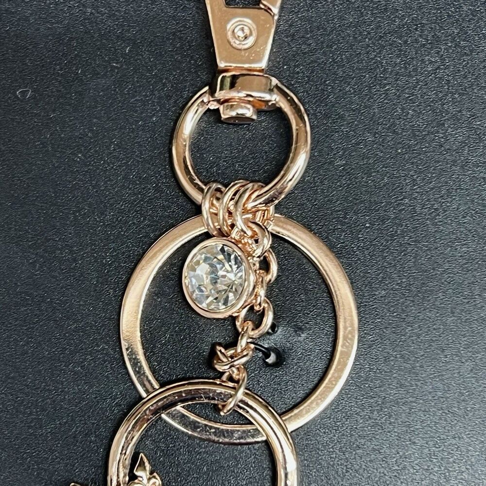 Guess Heart Padlock Crown Bag Charm  Keychain Gold Tone BLING  Fleur De Lis - Picture 8 of 9